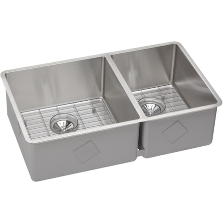 Elkay Crosstown Stainless Steel 31-1/2 X 18-1/2 X 9 60/40 Double Bowl Undermount Sink Kit ECTRU32179RDBG
